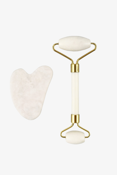 Zestaw White Harmony - roller masujący jadeitowy i płytka Gua Sha